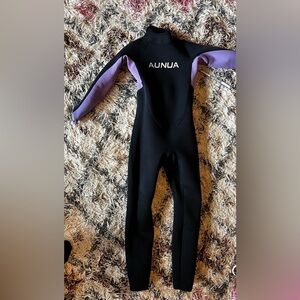 Kids Full-Body Wetsuit in Black with Lavender Sleeves